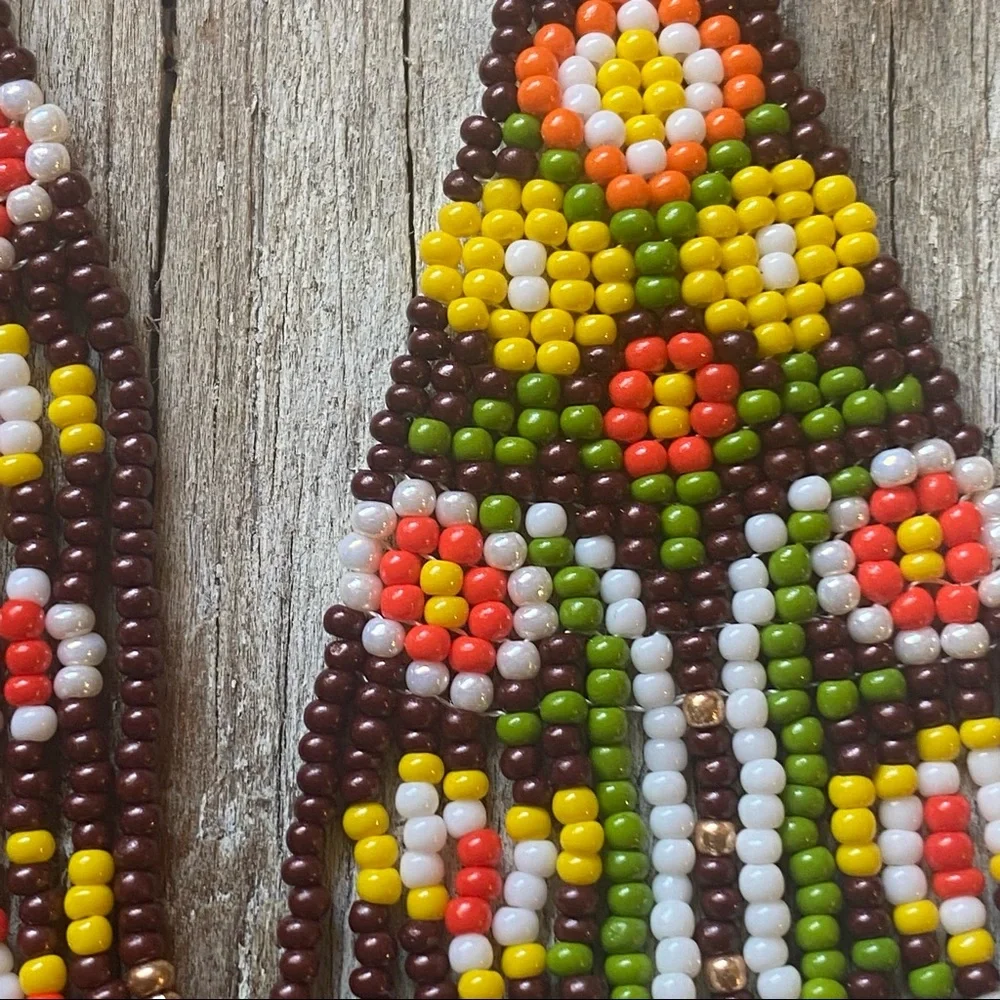 Seed Bead Floral Earth Tone Earrings - Picture 4 of 4